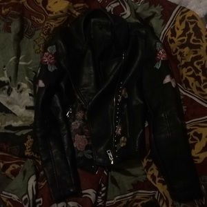 Floral embroidered leather jacket